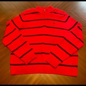 Mens Red Quarter Zip Polo Sweater